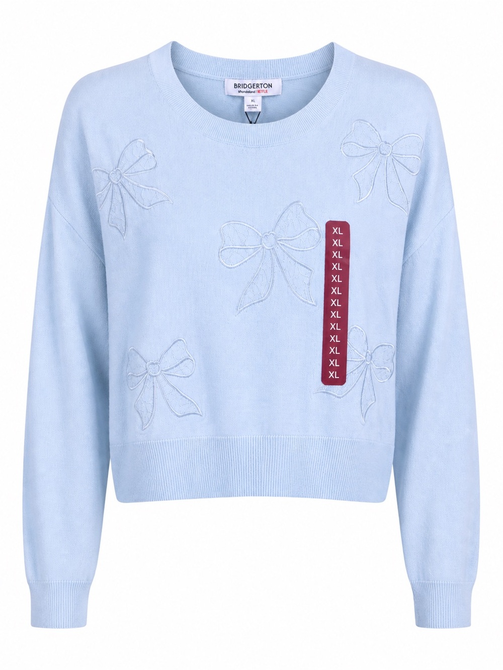 Bridgerton Light Blue Bow-Appliqué Crewneck Sweater XL